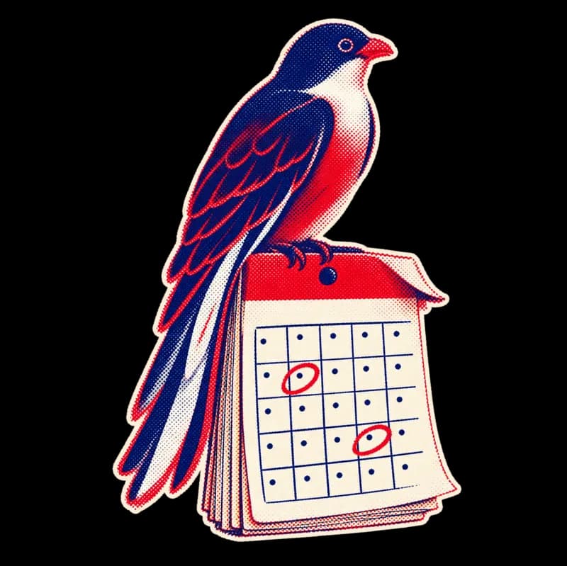 El tocororo posado sobre un calendario de pared con fechas marcadas