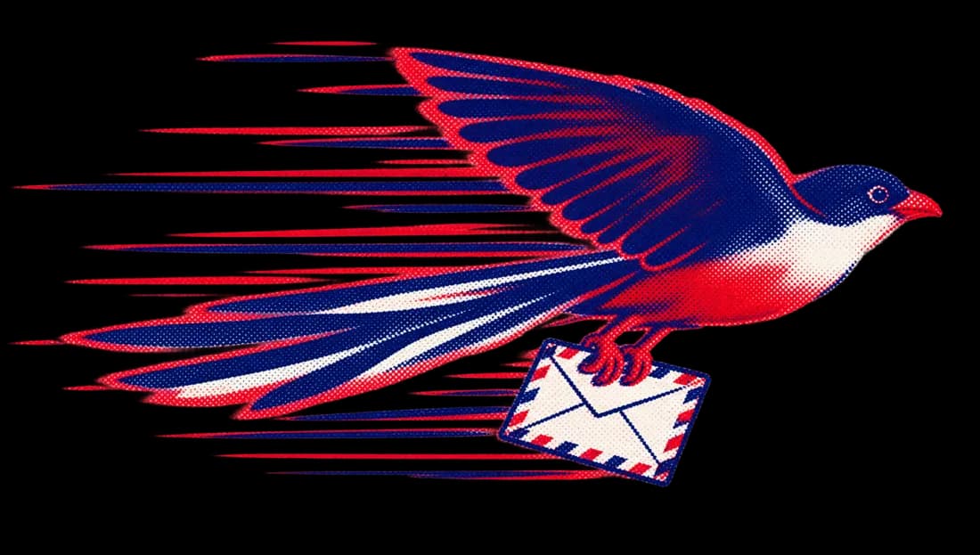 El tocororo volando a toda velocidad con una carta
